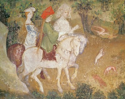 El mes de septiembre, detalle de la partida para la caza, c.1400 de Bohemian School